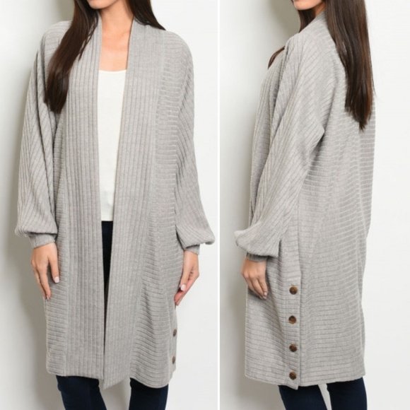 Trend Setter Diva Boutique Sweaters - GREY RIBBED CARDIGAN / SWEATER